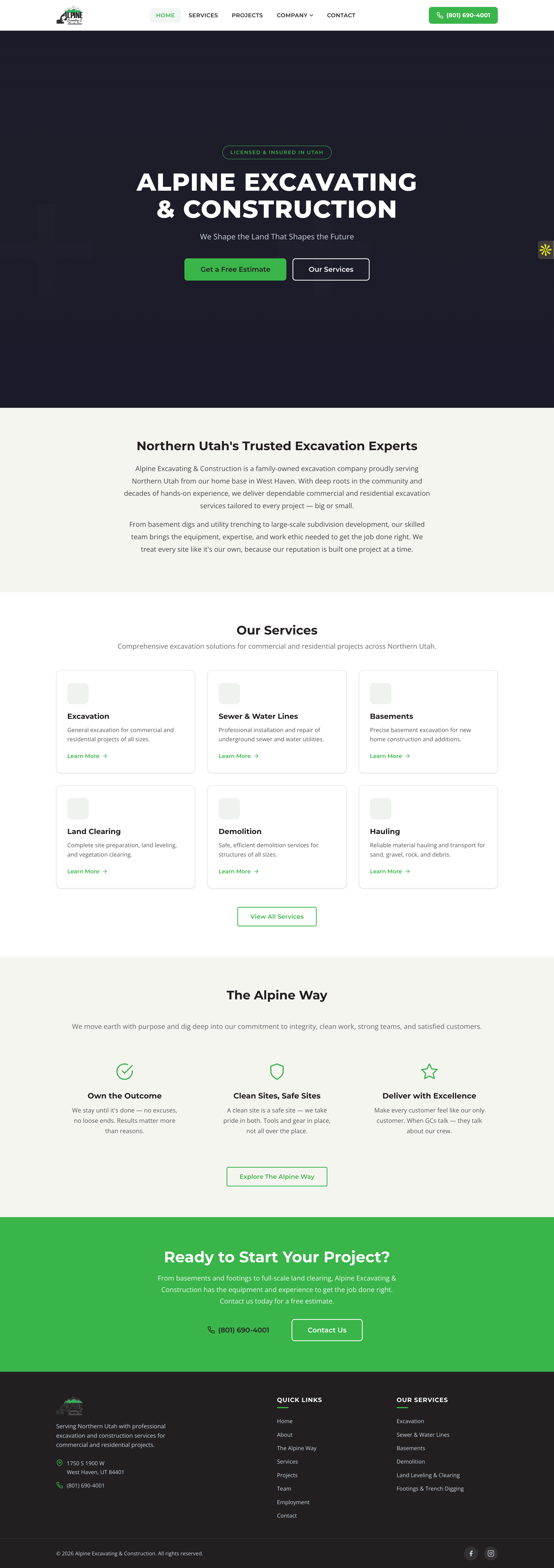 Screenshot of Alpine Excavating